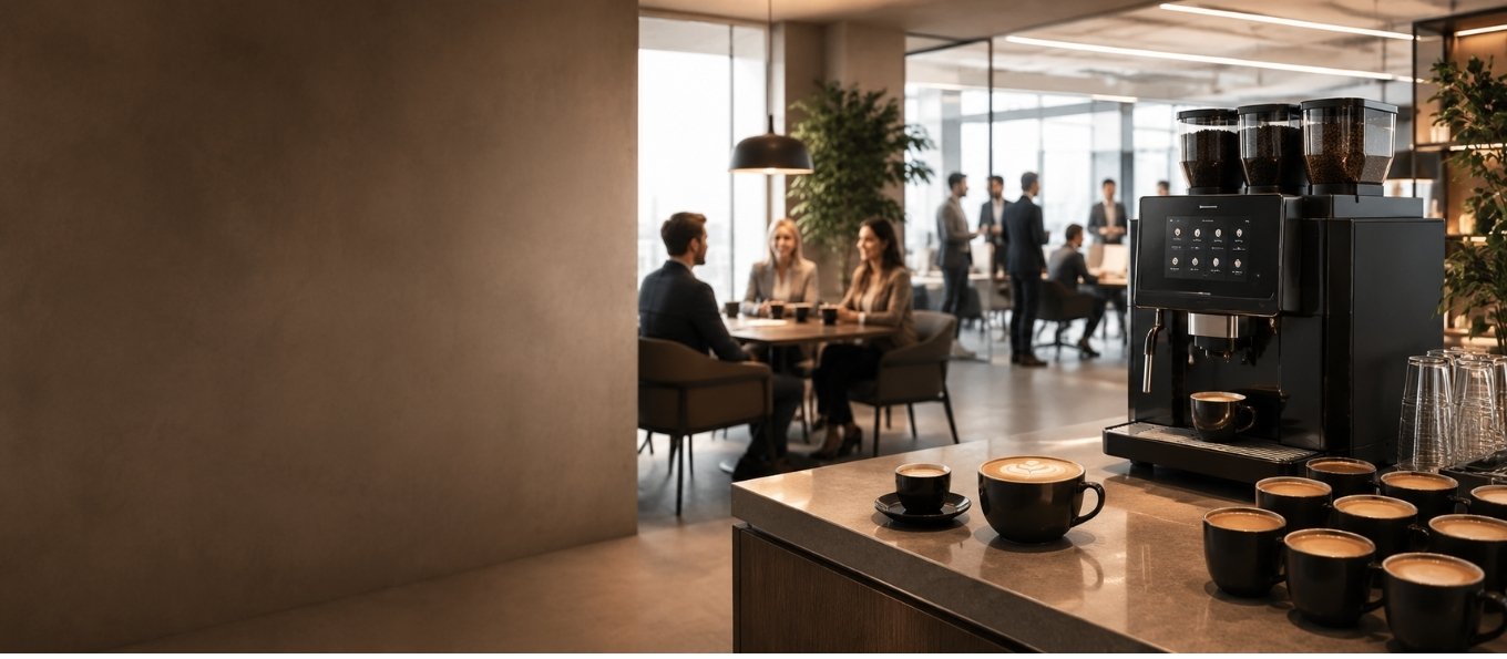 Professionelle Kaffeemaschine im Büro für Unternehmen mit mehreren Mitarbeitenden