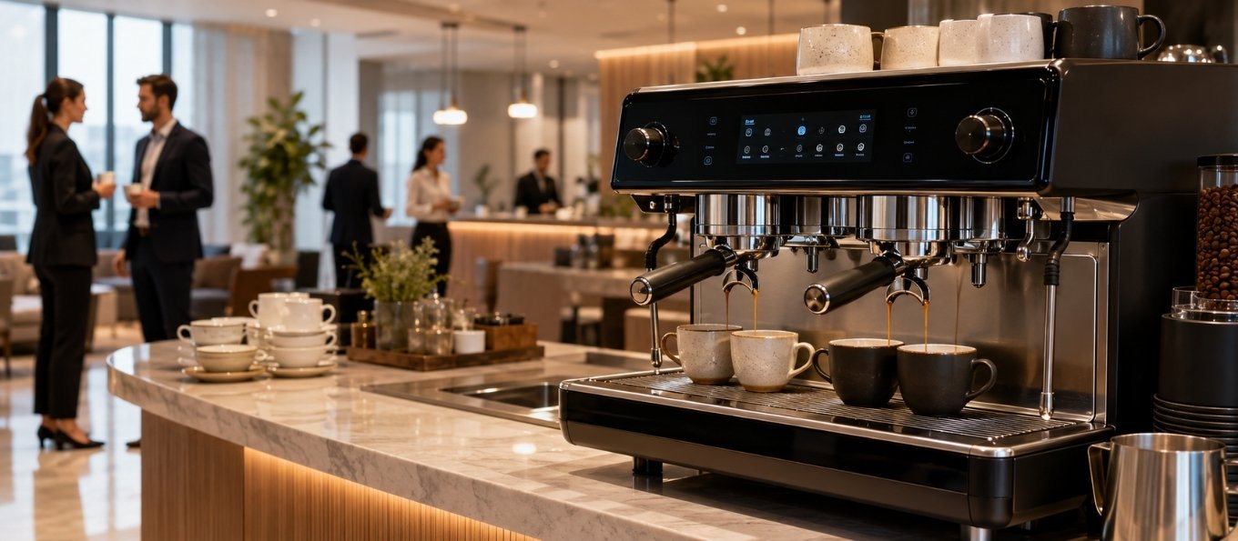 Professionelle Kaffeemaschine für konstante Kaffeequalität in Stoßzeiten im Büro, Hotel und in der Gastronomie
